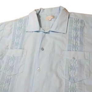 Silver Crest Cuban Cigar Shirt Men XL 2X Beach Embroider Pleated Button Pockets